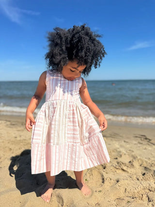 Kelly Dress Pink and Tan Stripe - Lindsey Paige