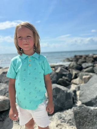 POLREATH Aqua Henry Print Polo - Lindsey Paige