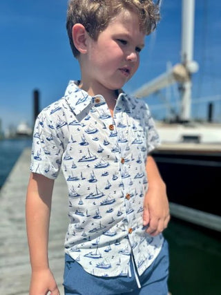 MAUI Navy Boats Printed Shirt - Lindsey Paige