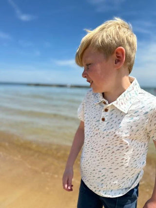 STARBOARD Tan/Blue Fish Printed Polo