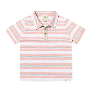 SHIPPING Pink/Grey/White Stripe Polo - Lindsey Paige