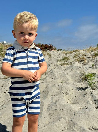 SALTASH Navy/White Stripe Polo Romper - Lindsey Paige