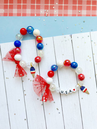 4th of July Kids Ice Cream Beaded Charm Bracelet: Child 6”