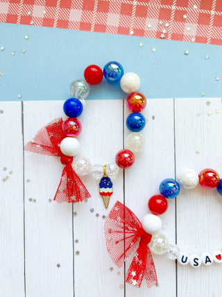 4th of July Kids Ice Cream Beaded Charm Bracelet: Child 6”