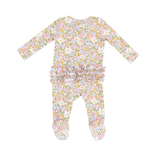 2 Way Zipper Ruffle Front Footie - Bubbly Baby Calico