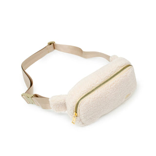 Fuzzy Crossbody Sling Bag w/ Heart for Kids: Beige