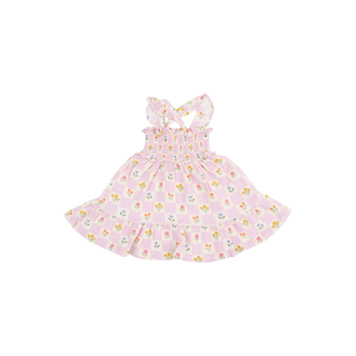 Floral Check Smocked Ruffle Sundress Pink
