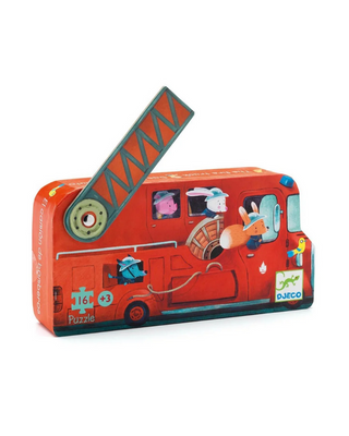 Djeco Mini Silhouette Puzzle: The Fire Truck, 16 pieces
