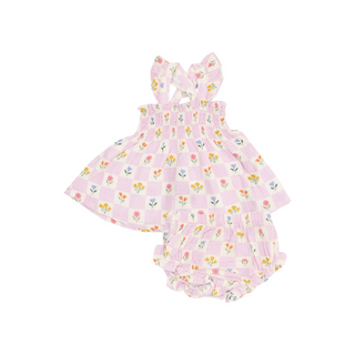 Floral Check Ruffle Strap Smocked Top and Diaper Cover