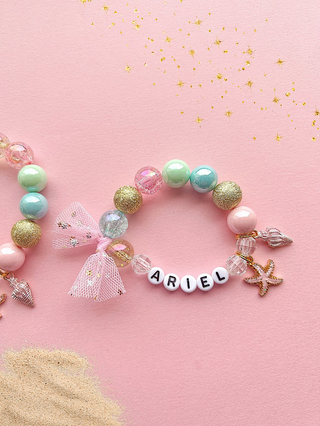 Starfish Seashell Beach Kids Custom Beaded Charm Bracelet: Child 6”