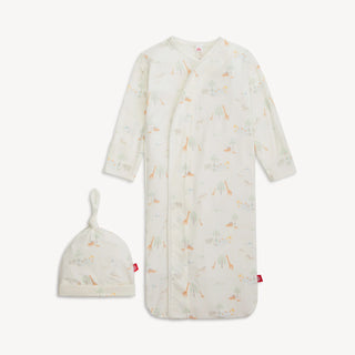 White Serene Safari modal magnetic cozy sleeper gown + hat set