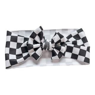 Black and White Checkered Headwrap Baby Bow, Baby Girl Bow - Lindsey Paige