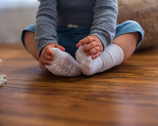 Cloud - White Non-Slip Silicone Grip Baby Socks / Kids Socks: 6 - 12M