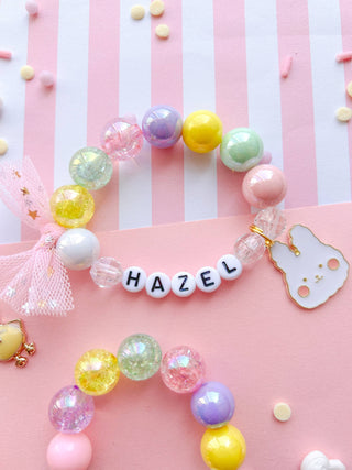 Cute Bunny Rabbit Beaded Charm Bracelet: Child 6”