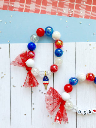 4th of July Kids Ice Cream Beaded Charm Bracelet: Child 6” - Lindsey Paige