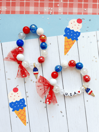 4th of July Kids Ice Cream Beaded Charm Bracelet: Child 6” - Lindsey Paige