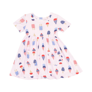American Pink Ice Cream Short Sleeve Twirly Dress - Lindsey Paige