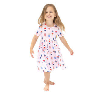 American Pink Ice Cream Short Sleeve Twirly Dress - Lindsey Paige