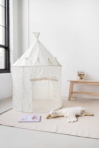 Recycled Fabric Play Tent Castle - Prints: Blueberry Ivory