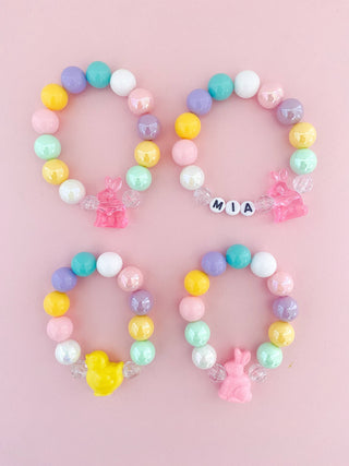 Bunnies and Chicks Charm Bracelet: Solid Pink Bunny / Child 6” - Lindsey Paige