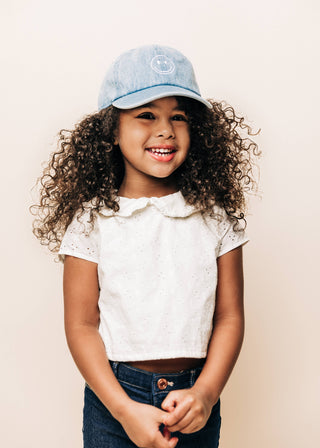 Denim Smiley Face Hat: Child (5Y-10Y) - Lindsey Paige
