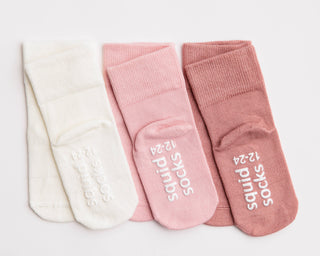 Claire - Non-Slip Baby Socks in Ivory, Peony, Desert Rose : 6 - 12M - Lindsey Paige