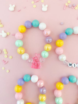 Bunnies and Chicks Charm Bracelet: Clear Pink Bunny / Child 6” - Lindsey Paige