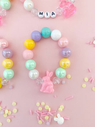 Bunnies and Chicks Charm Bracelet: Solid Pink Bunny / Child 6” - Lindsey Paige