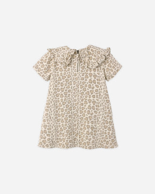 Collared Denim Mini Dress in Light Leopard – back view showing back zip closure