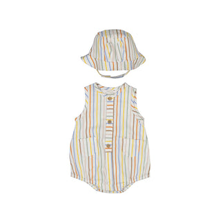 Mayoral Brown Stripe Romper with Hat - Lindsey Paige