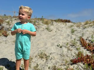 MARTINGALE Aqua Henry Print Henley Romper - Lindsey Paige