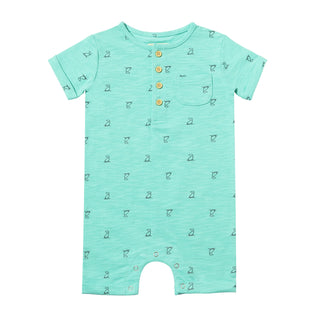 MARTINGALE Aqua Henry Print Henley Romper - Lindsey Paige