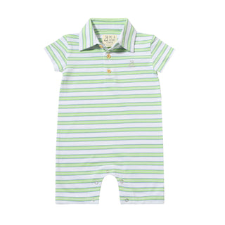 DRIFT Lime/Blue/White Striped Pique Polo Romper - Lindsey Paige