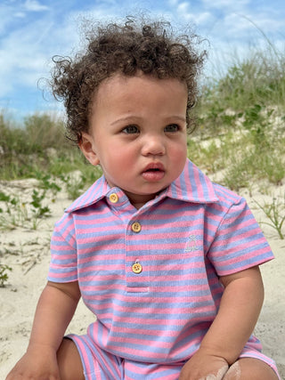DRIFT Pink/Lilac Stripe Pique Polo Romper - Lindsey Paige