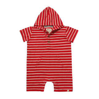 CHARLIE Red/White Striped Hooded Romper - Lindsey Paige