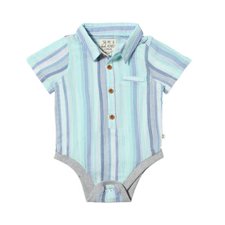HELFORD Blue/Seafoam Stripe Woven Onesie - Lindsey Paige