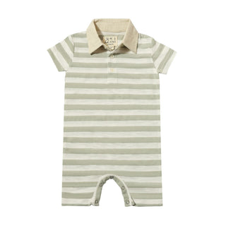 SALTASH Grey/White Stripe Polo Romper - Lindsey Paige