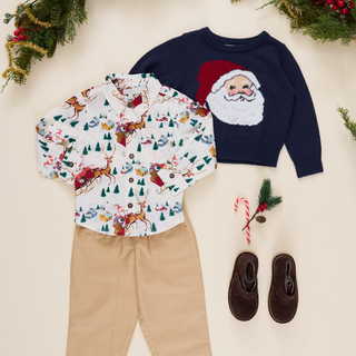 Pink Chicken Boys Oliver Sweater in navy Santa knit, alternate view
