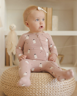 Bamboo Zip Footie || Pink Ghosts - Lindsey Paige