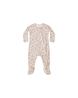 Floral patterned baby onesie on a white background
