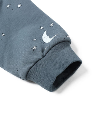 Gray sleeve with star and moon patterns on a white background