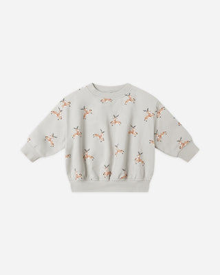 Light gray sweatshirt with deer pattern on a white background