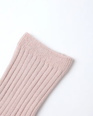 Pink ribbed knit sock on a white background
