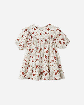 Floral dress with red flowers on a white background