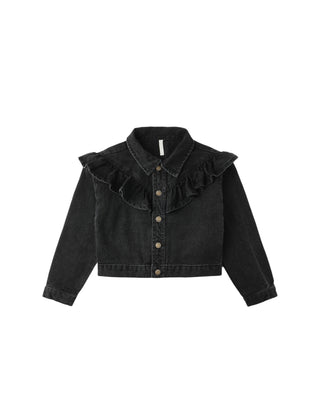 Ruffle Denim Jacket || Washed Black - Lindsey Paige