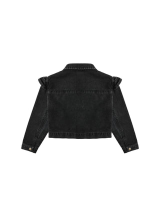 Ruffle Denim Jacket || Washed Black - Lindsey Paige