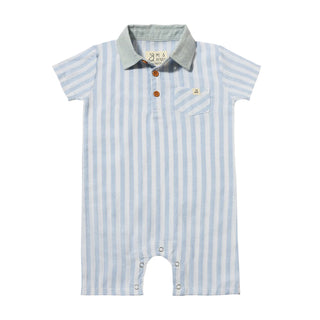 SANDY Blue/White Stripe Woven Romper - Lindsey Paige