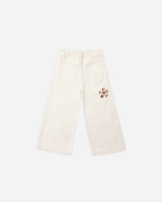Straight Leg Pant in Daisy Patch – back view of natural denim pant with elastic back waistband