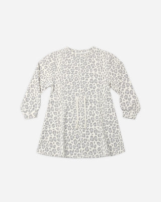 Tate Dress in Blue Leopard – Rylee + Cru girls long sleeve crewneck dress with drawstring waist in blue leopard print on natural