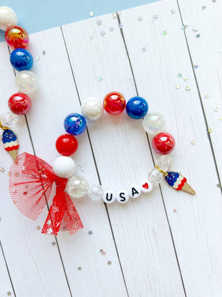 4th of July Kids Ice Cream Beaded Charm Bracelet: Child 6”